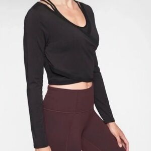 Athleta Black Long Sleeve Women's Crop Wrap Top Medium